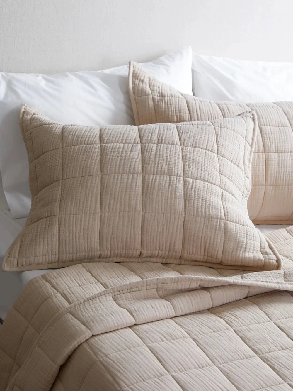 Quince Organic Cotton Gauze Box Quilt Sham Set Dune